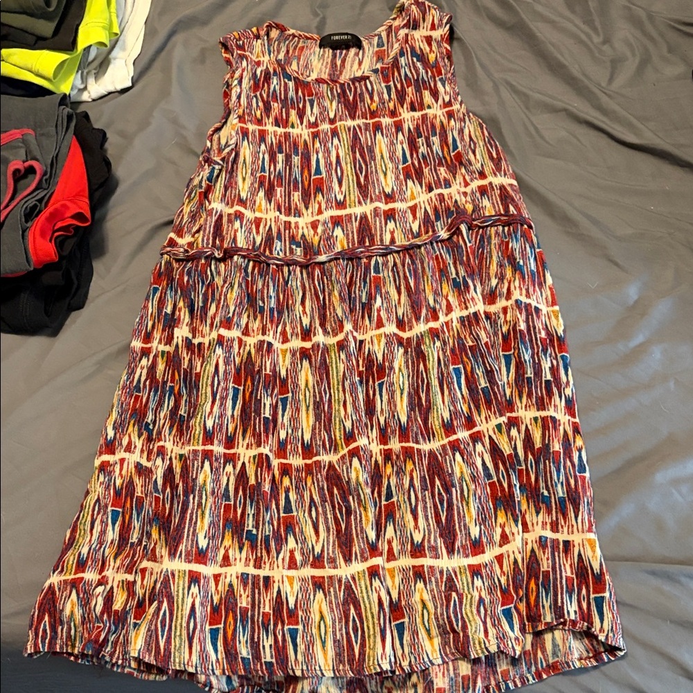 Multicolor Sleeveless Patterned Dress/Tunic Top